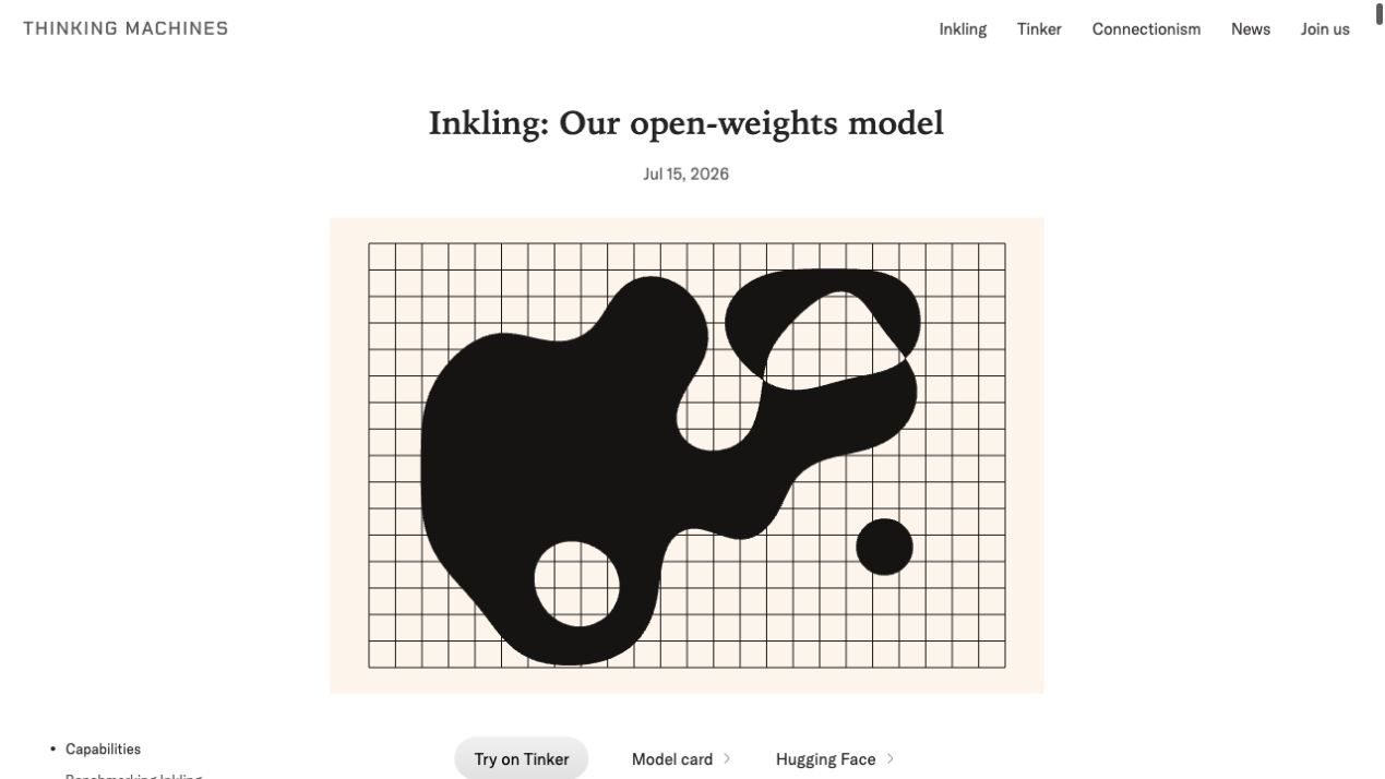 Thinking Machines webpage introducing the Inkling open-weights model